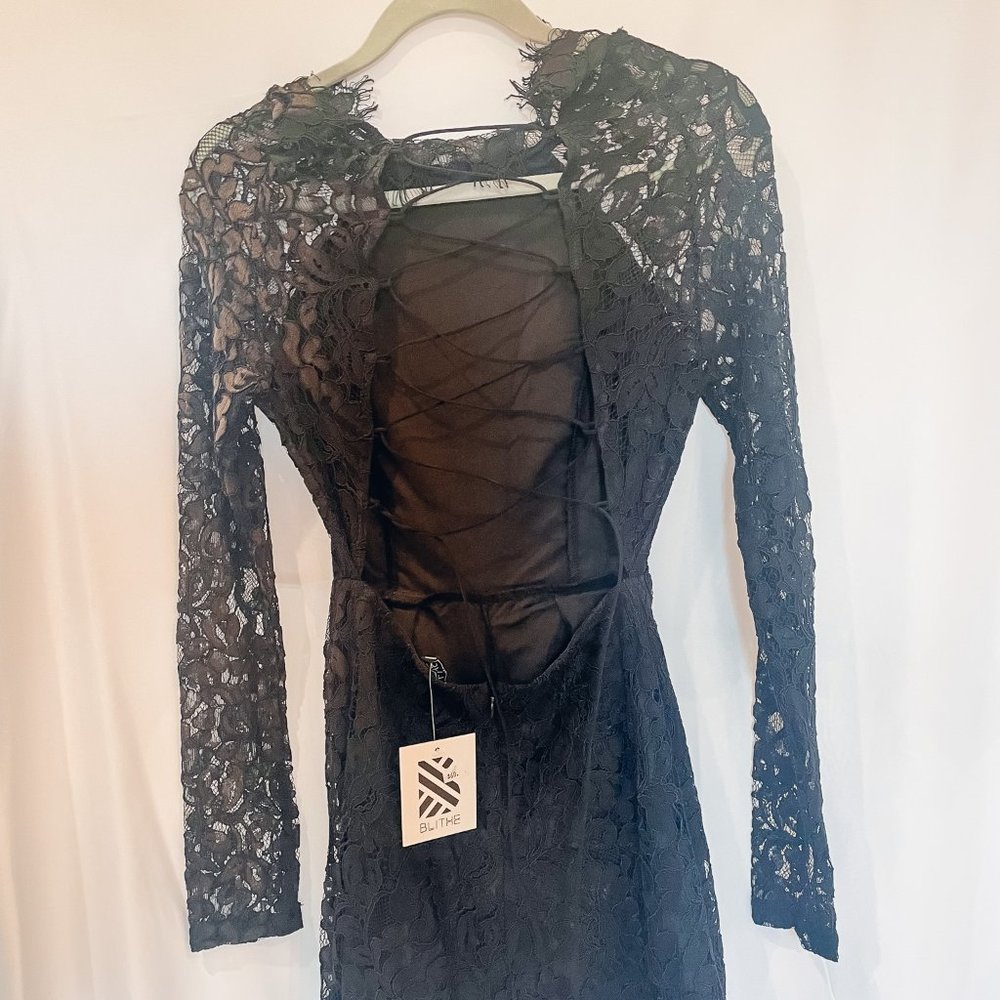 LACE OPEN BACK - BLACK - Long Sleeve Romper Dress